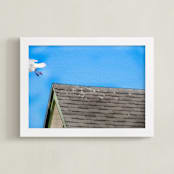 "Seagull In Flight" - Art Print in Sky Blue by Andy Mars - Framed