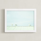 "Seagulls On The Roof" - Art Print in Pastel Blue by Alexandra Feo - Framed