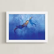 "Water- for -Otters" - Art Print in deep indigo by Tracy Ann - Framed