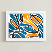 "Swirling Teardrops Horizontal" - Art Print in Dusk Blue by Deborah Velasquez - Framed
