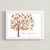 "Give Thanks Tree" - Art Print in Golden Fall by Rebecca Lowe - Framed