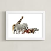 "Safari Animal Parade" - Art Print in Safari Brown by Danielle Elizabeth - Framed