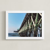 "Fishing off the Pier" - Art Print in Sky Blue by Jessica Marchetti - Framed