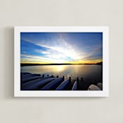 "End of Day in Park 2" - Art Print in Gold and Blue by NSMARK - Framed