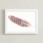 "Hawk Feather" - Art Print in deep red by Prittybird - Framed