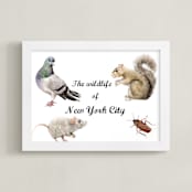 "The Wildlife of NYC" - Art Print in Black by Lauren Rogoff - Framed