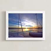 "End of Day in the Park" - Art Print in Gold and Blue by NSMARK - Framed