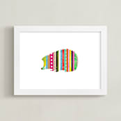 "Stripy Hedgehog" - Art Print in Grass Green by Shelley Kommers - Framed