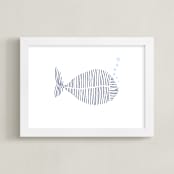"Lined Animal Fish" - Art Print in OCEAN BLUE by Jayne Alfieri - Framed