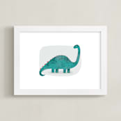 "Charming Diplodocus " - Art Print in Teal by Farinaz Vaseghi - Framed