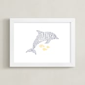 "Lined Animal Dolphin" - Art Print in OCEAN BLUE by Jayne Alfieri - Framed