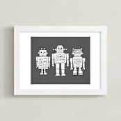 "Robot Buddies" - Art Print in Charcoal by Jessie Steury - Framed