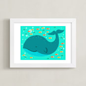 "Whale Hi There" - Art Print in Ocean Blue by Charla Pettingill - Framed