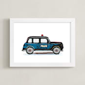 "Vintage Police Car" - Art Print in Black night by Rebecca Marchese - Framed