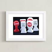 "Transportation Signs" - Art Print in Ruby Red by Mary Ann Glynn-Tusa - Framed