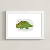 "Gentle Triceratops " - Art Print in Apple green by Farinaz Vaseghi - Framed