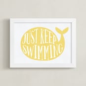 "Keep Swimming" - Art Print in Lemon yellow by Johanna Phillips Huuva - Framed