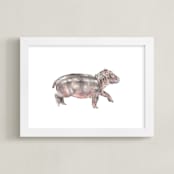 "Watercolor baby hippo" - Art Print in hippo grey by Lauren Rogoff - Framed