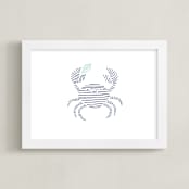 "Lined Animal Crab" - Art Print in OCEAN BLUE by Jayne Alfieri - Framed