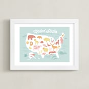 "Animal American Map" - Art Print in Carnival by Jessie Steury - Framed