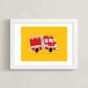 "Cute Firetruck" - Art Print in Firetruck Red by Nathan Poland - Framed