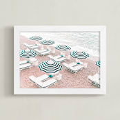 "Italian Beach Umbrellas" - Art Print in Teal by Heather Loriece - Framed