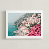 "Positano Pink Flowers" - Art Print in Hot Pink by Heather Loriece - Framed