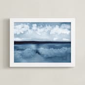 "Sunday Landscape" - Art Print in Deep Blue by Renee Anne Bouffard-McManus - Framed