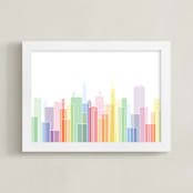 "San Francisco Sky Lines" - Art Print in Sherbert by Jessie Steury - Framed