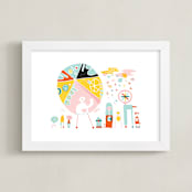"Globetrotters" - Art Print in Ocean Blue by ERAY - Framed