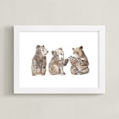 "Three Little Bears" - Art Print in Bear Cub Brown by Lauren Rogoff - Framed