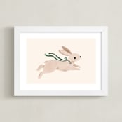 "Rabbit With Bow" - Art Print in Hunter Green by Vivian Yiwing - Framed