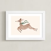 "Deer With Bow" - Art Print in Hunter Green by Vivian Yiwing - Framed