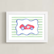 "Vintage Play Car" - Art Print in Race Car Red by Little Blue Designs - Framed