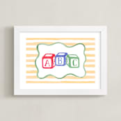 "Vintage Play Blocks" - Art Print in Block Yellow by Little Blue Designs - Framed