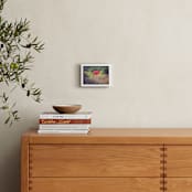 "Red Poppy Flower" - Art Print in khaki, smoky green, red by Lying on the grass - In a Room