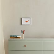 "Dinosaur Herrerasaurus" - Art Print in Bright Orange by Ashley Presutti Beasley - In a Room