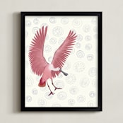 "Roseate spoonbill" - Art Print in Rose in rain by Nina Leth - Framed