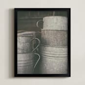 "Farmhouse Bins" - Art Print in light grey by Alexis Arnold - Framed