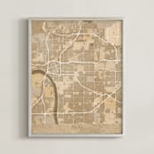 "Tulsa, OK, vintage-looking city map" - Art Print in Sepia by Rosana Laiz Blursbyai - Framed