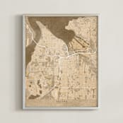 "Tacoma, WA, vintage-looking city map" - Art Print in Sepia by Rosana Laiz Blursbyai - Framed