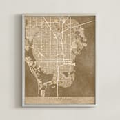 "St. Petersburg, FL vintage-looking map" - Art Print in Sepia by Rosana Laiz Blursbyai - Framed