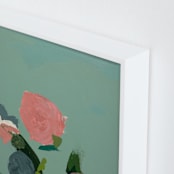 "Pink and Green Garden Abstract" - Art Print in Dark mint green by Caryn Owen - Frame Close-up