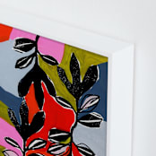 "Stained Glass and Ivy" - Art Print in Orange Fuchsia by Deborah Velasquez - Frame Close-up