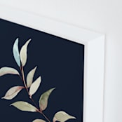 "Botanical Leaves in Blue I" - Art Print in navy blue by Nika Martinez - Frame Close-up