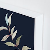 "Botanical Leaves in Blue I" - Art Print in navy blue by Nika Martinez - Frame Close-up