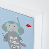 "Hammerhead Baby Shark" - Art Print in Blue waters by Rebecca Marchese - Frame Close-up