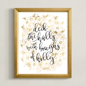 "Floral lyrics deck the halls" - Art Print in Golden effect by Rosana Laiz Blursbyai - Framed