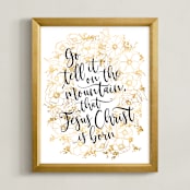 "Floral lyrics go tell it on the mountain" - Art Print in Golden effect by Rosana Laiz Blursbyai - Framed