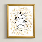 "Floral lyrics silent night" - Art Print in Golden effect by Rosana Laiz Blursbyai - Framed